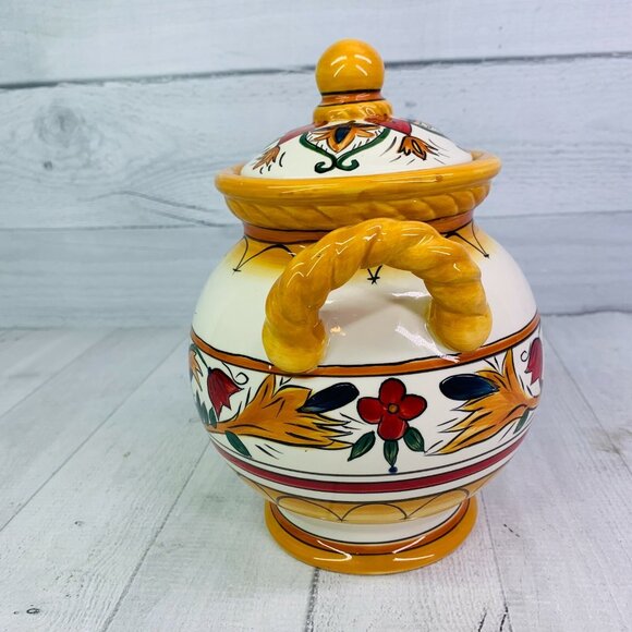 Chris Madden JCPenny VILLA ANCONA Floral Band Rope Handle 9" Medium Canister Jar - Picture 5 of 9
